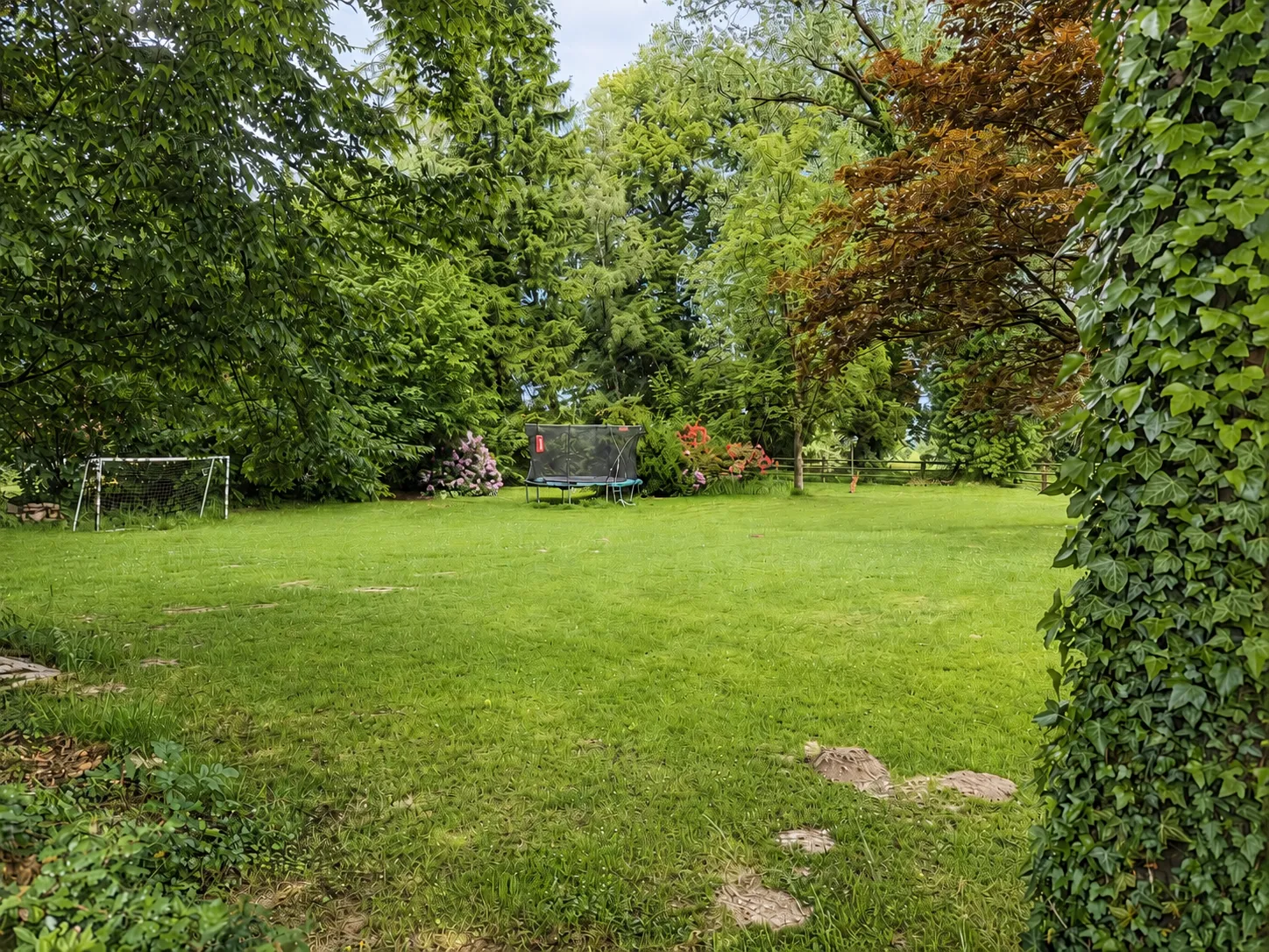 Fußballplatz und Trampolin im Park